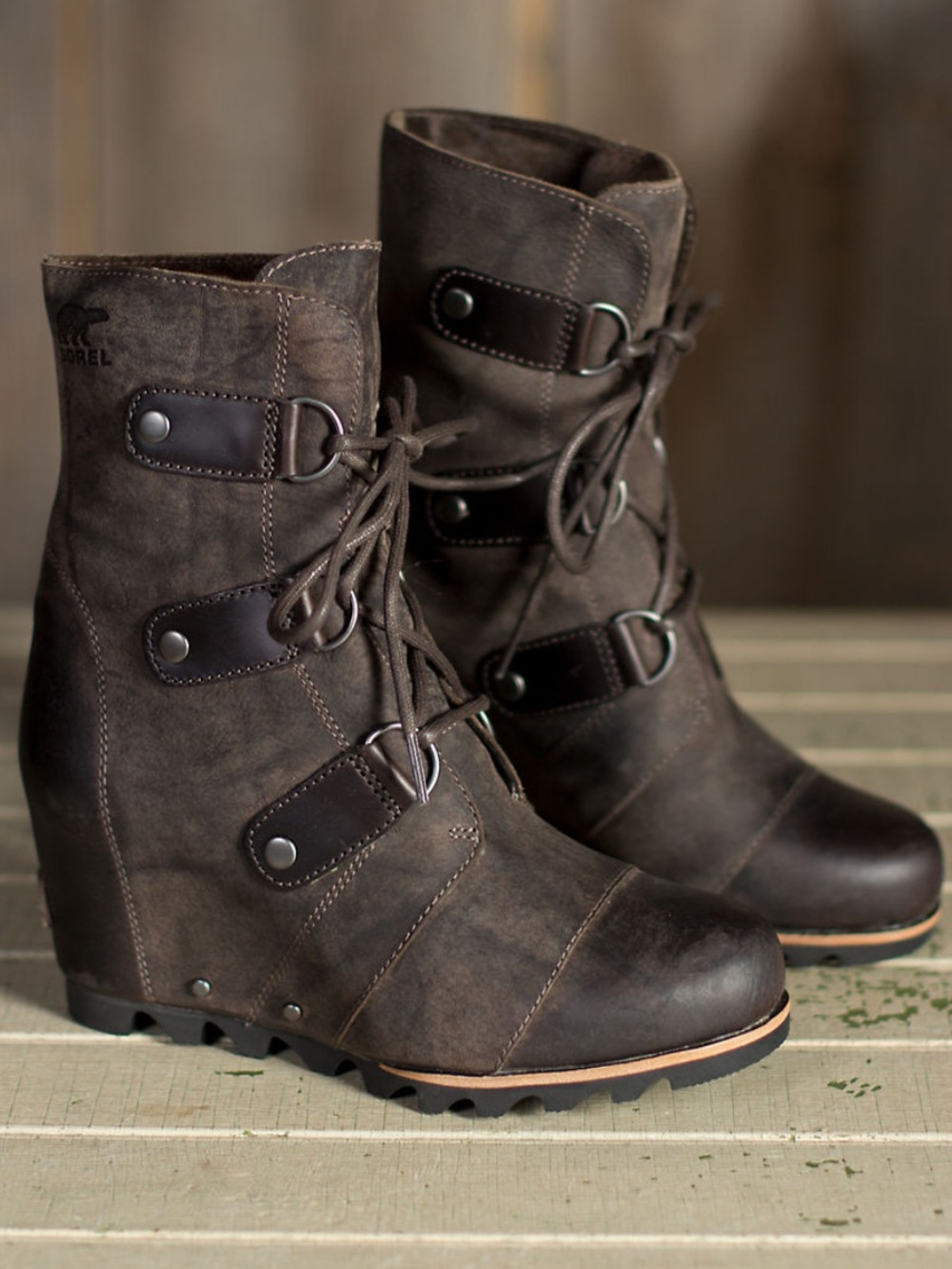 Sorel Brown Lace-Up Wedge Ankle Boots - Picture 2 of 11